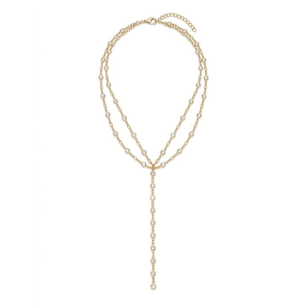 Mary Kathryn Designs Dainty Gold Layered Y-Necklace Sparkling Crystal Boho Chic